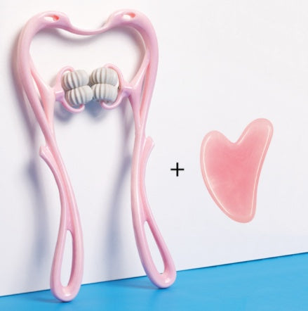 6-Roller Neck Massager with Natural Jade Scraping Board, Unisex