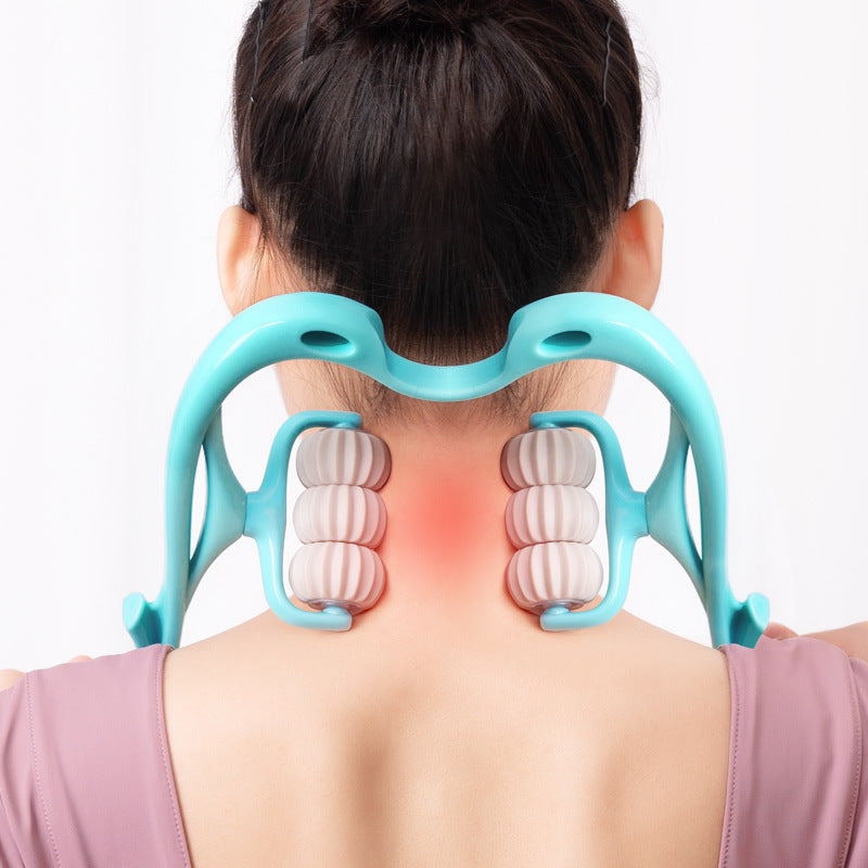 6-Roller Neck Massager with Natural Jade Scraping Board, Unisex