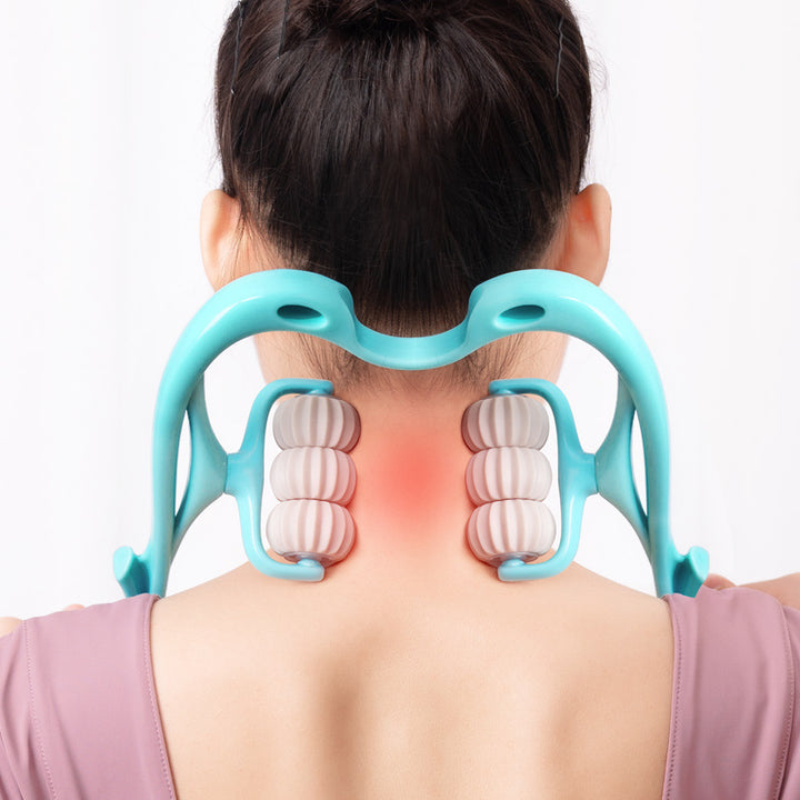 6-Roller Neck Massager with Natural Jade Scraping Board, Unisex
