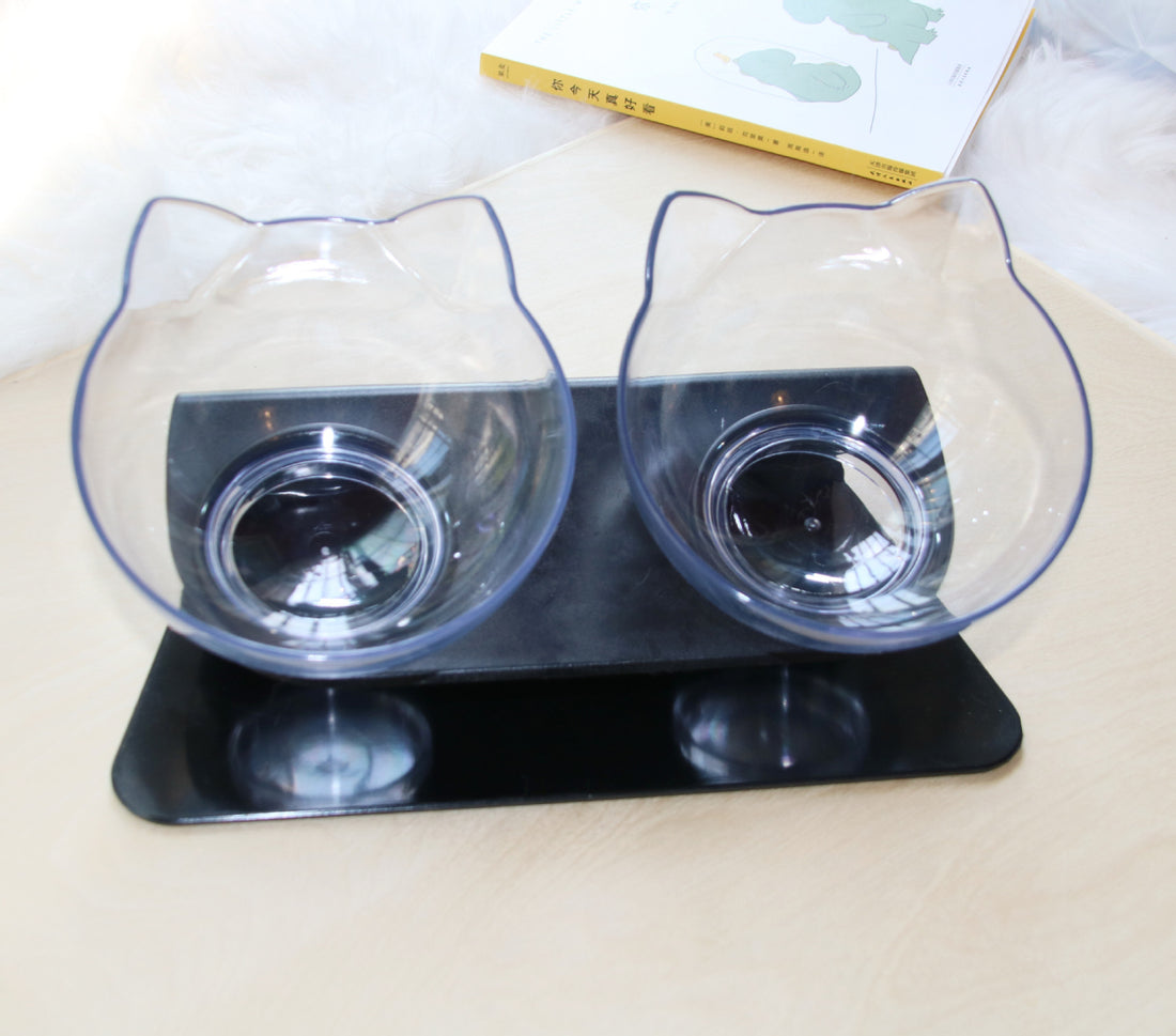 Cat Double Bowl with Stand – 15° Tilt anti-slip Neck Protection Feeder