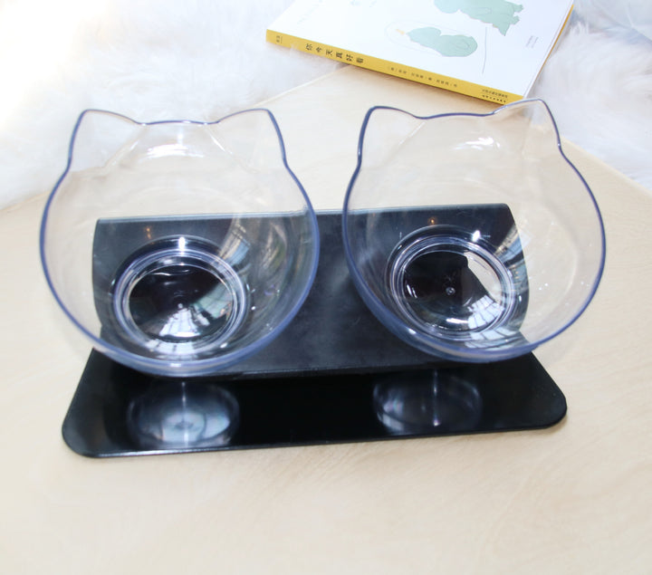 Cat Double Bowl with Stand – 15° Tilt anti-slip Neck Protection Feeder