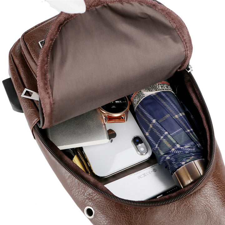 USB Portable Charging Chest Messenger Bag with Headphone Jack
