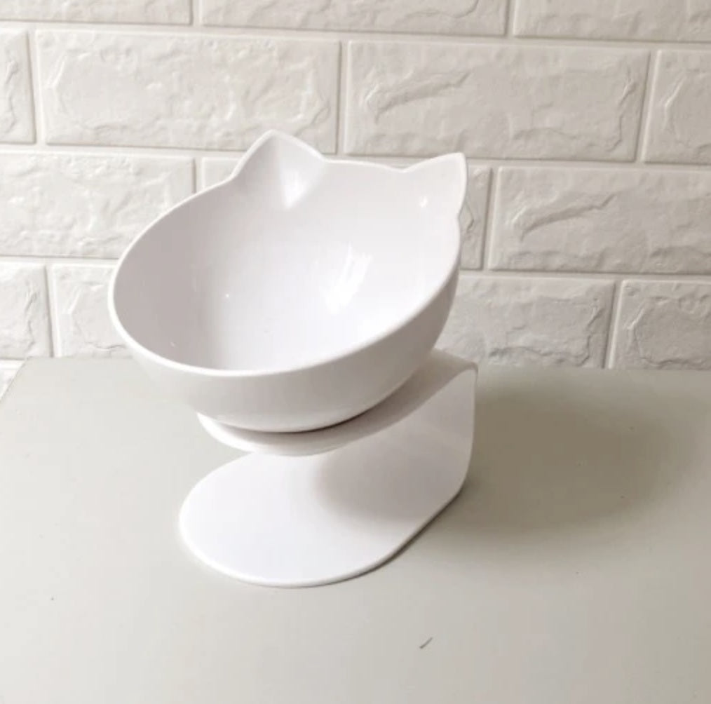 Cat Double Bowl with Stand – 15° Tilt anti-slip Neck Protection Feeder