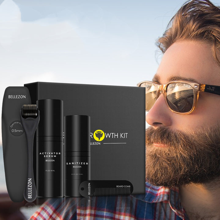 Beard Growth Liquid Care Kit with Microneedle Roller & Comb