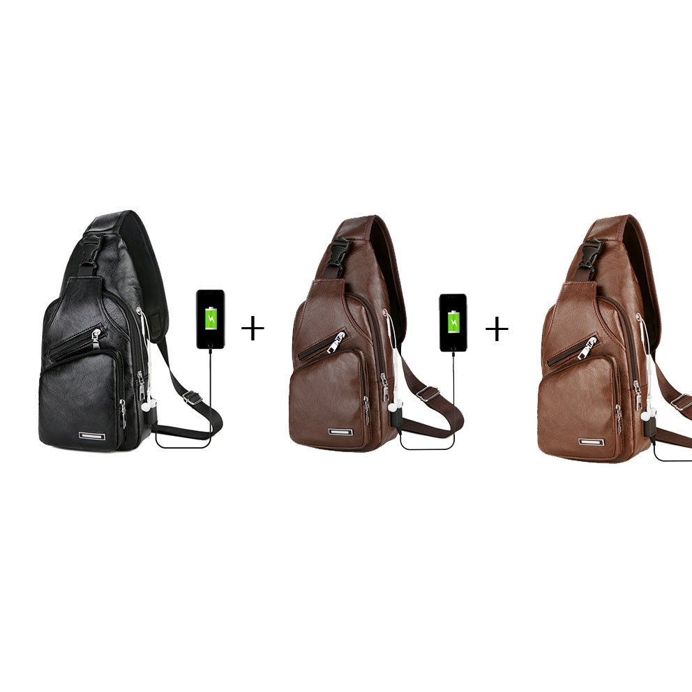 USB Portable Charging Chest Messenger Bag with Headphone Jack