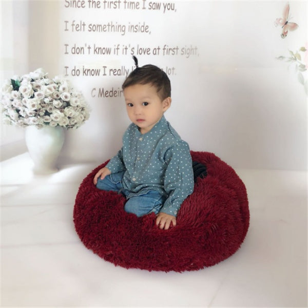 Round Plush Cat Bed – Warm Winter Pet Nest Pad with Anti-Slip Base