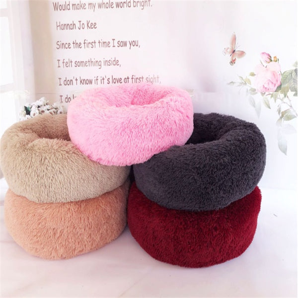 Round Plush Cat Bed – Warm Winter Pet Nest Pad with Anti-Slip Base