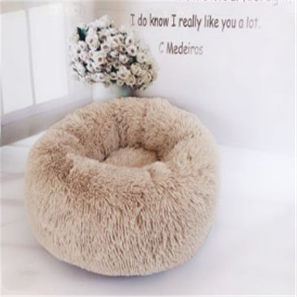 Round Plush Cat Bed – Warm Winter Pet Nest Pad with Anti-Slip Base