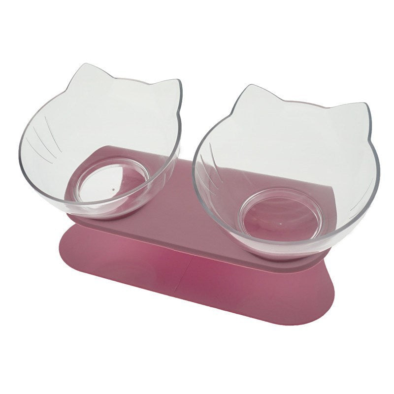 Cat Double Bowl with Stand – 15° Tilt anti-slip Neck Protection Feeder