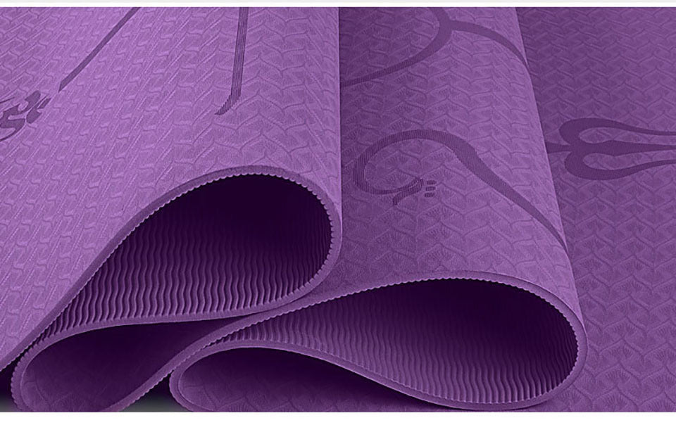Non Slip TPE Yoga Mat with Position Line for Beginners 6mm Thick