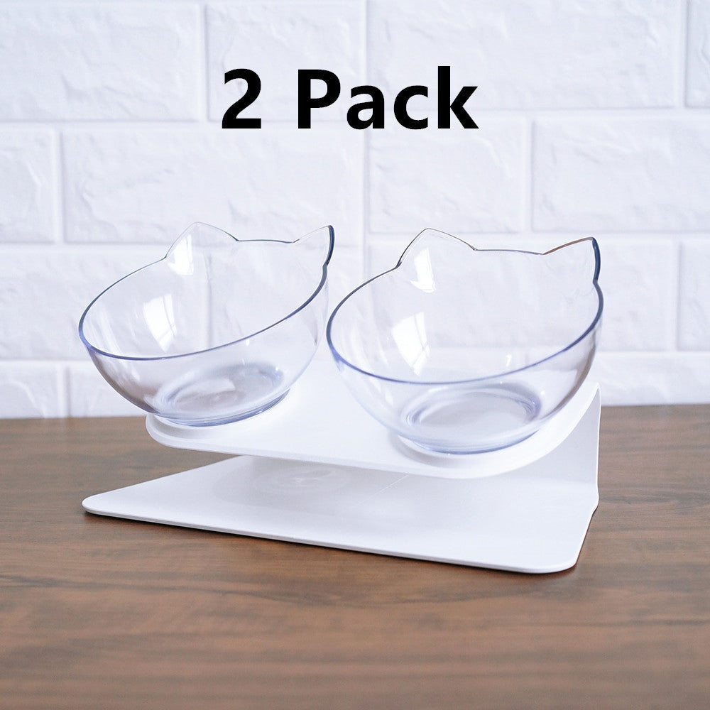 Cat Double Bowl with Stand – 15° Tilt anti-slip Neck Protection Feeder
