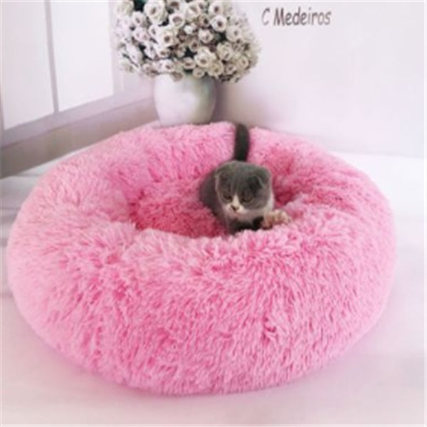 Round Plush Cat Bed – Warm Winter Pet Nest Pad with Anti-Slip Base