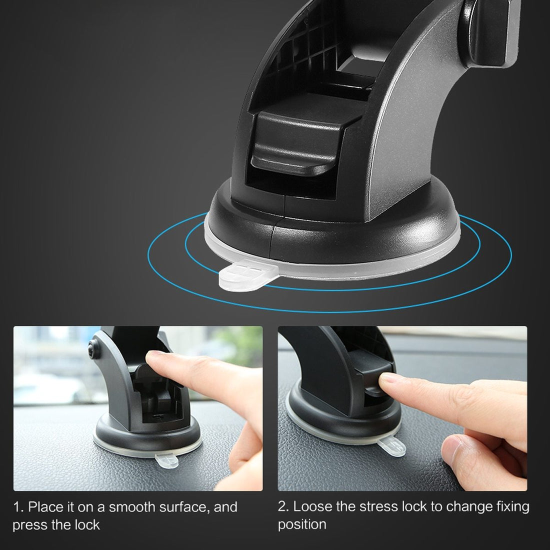 Telescopic Car Phone Holder Dashboard Suction Cup 360° Mount