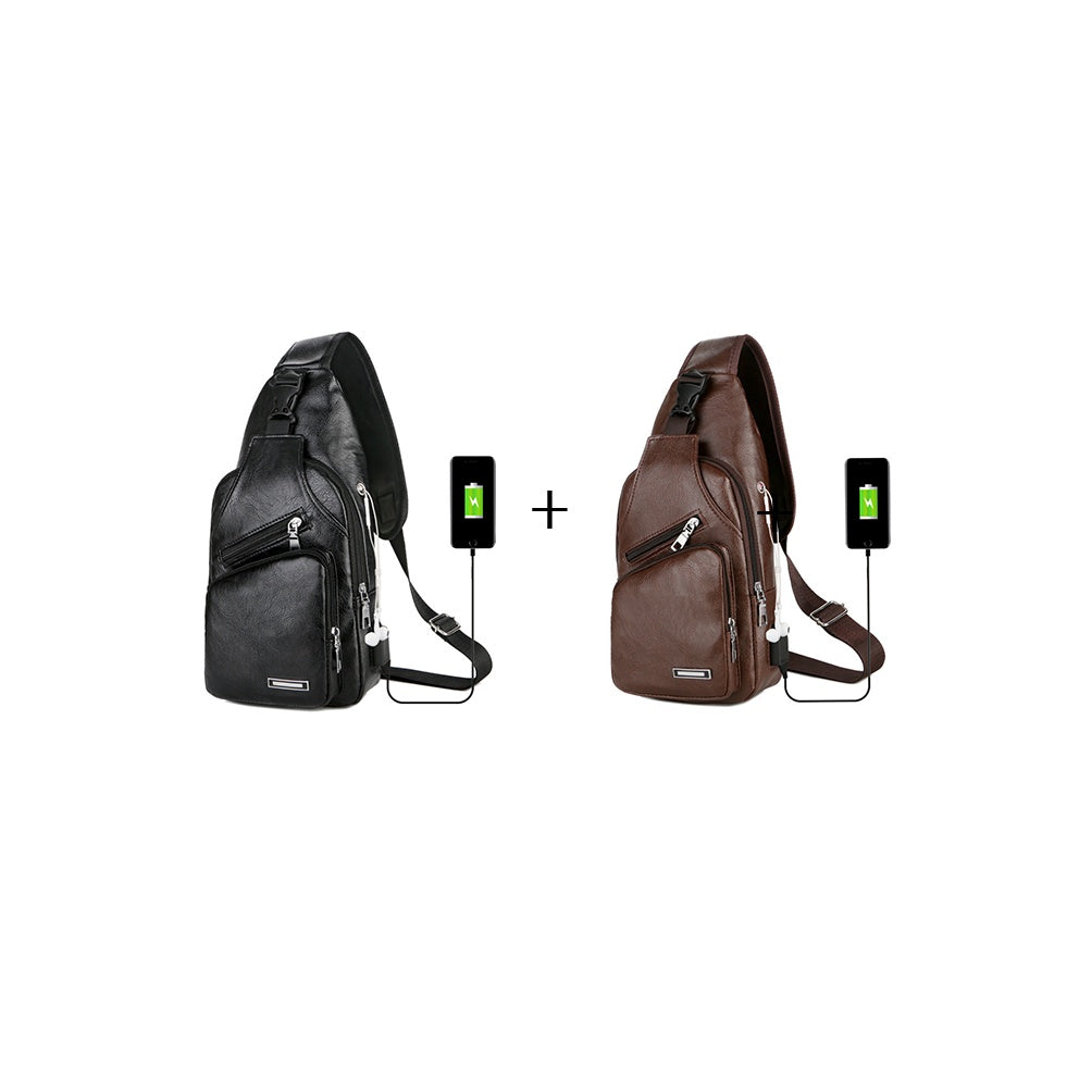 USB Portable Charging Chest Messenger Bag with Headphone Jack