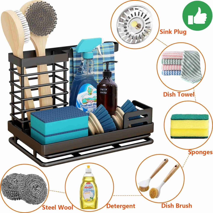 Kitchen Sink Caddy Organizer with Sponge Holder & Drip Tray