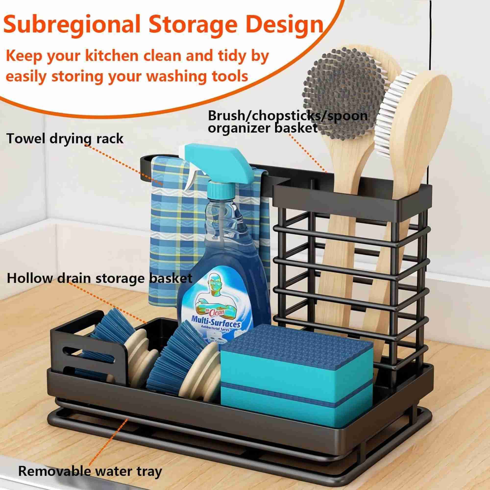 Kitchen Sink Caddy Organizer with Sponge Holder & Drip Tray