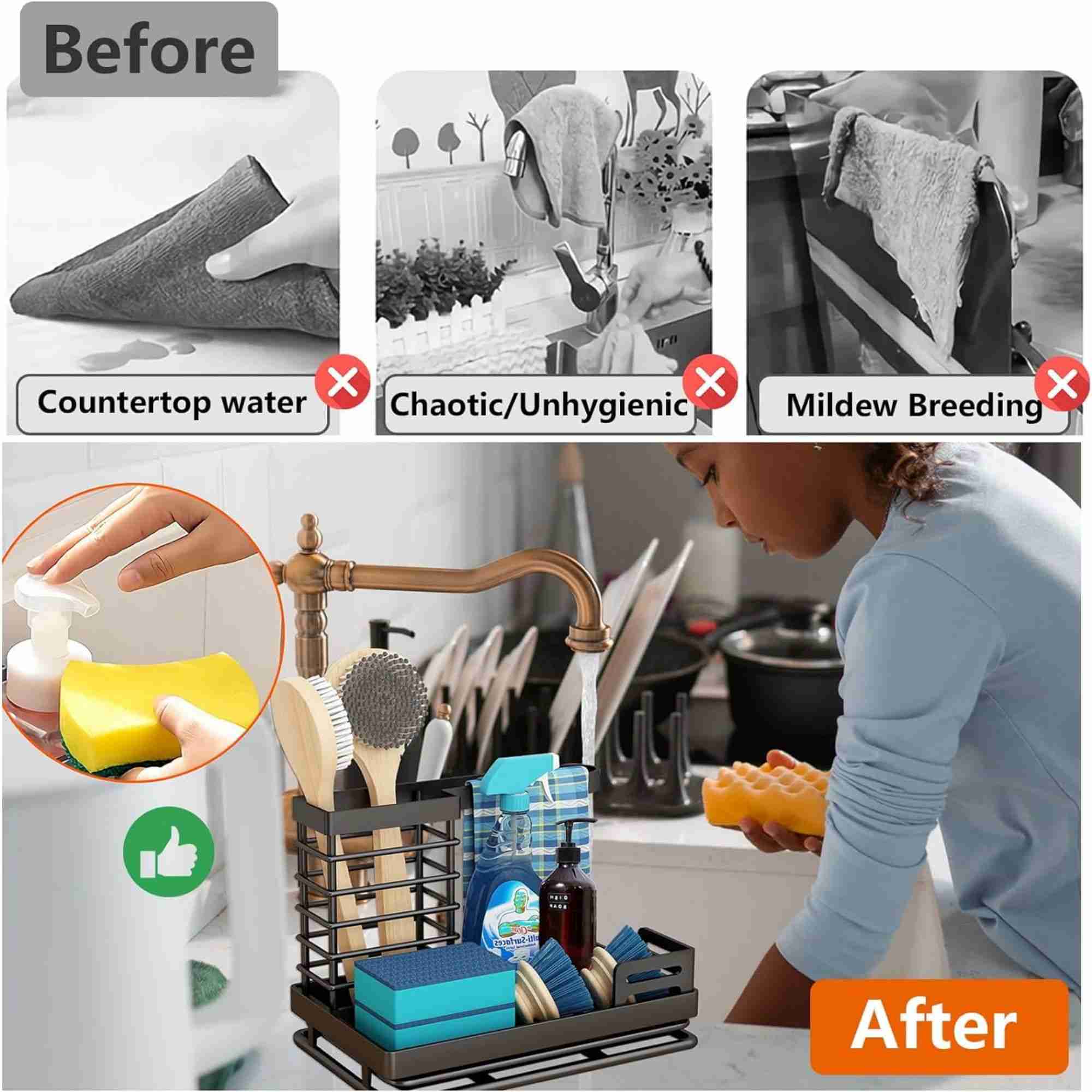 Kitchen Sink Caddy Organizer with Sponge Holder & Drip Tray