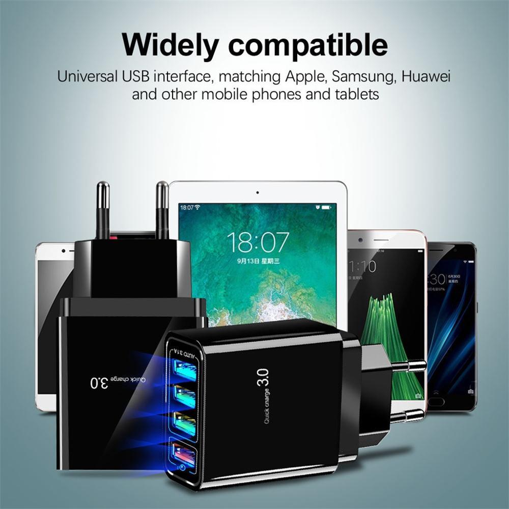 Illuminated 4 USB Mobile Charger 30W 3A Fast Charging Adapter