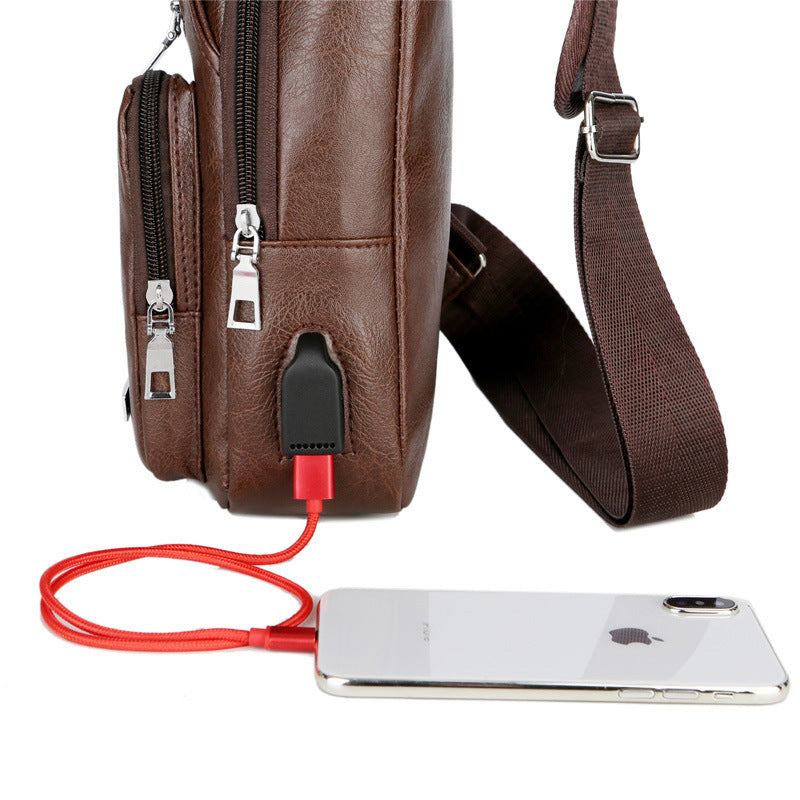 USB Portable Charging Chest Messenger Bag with Headphone Jack