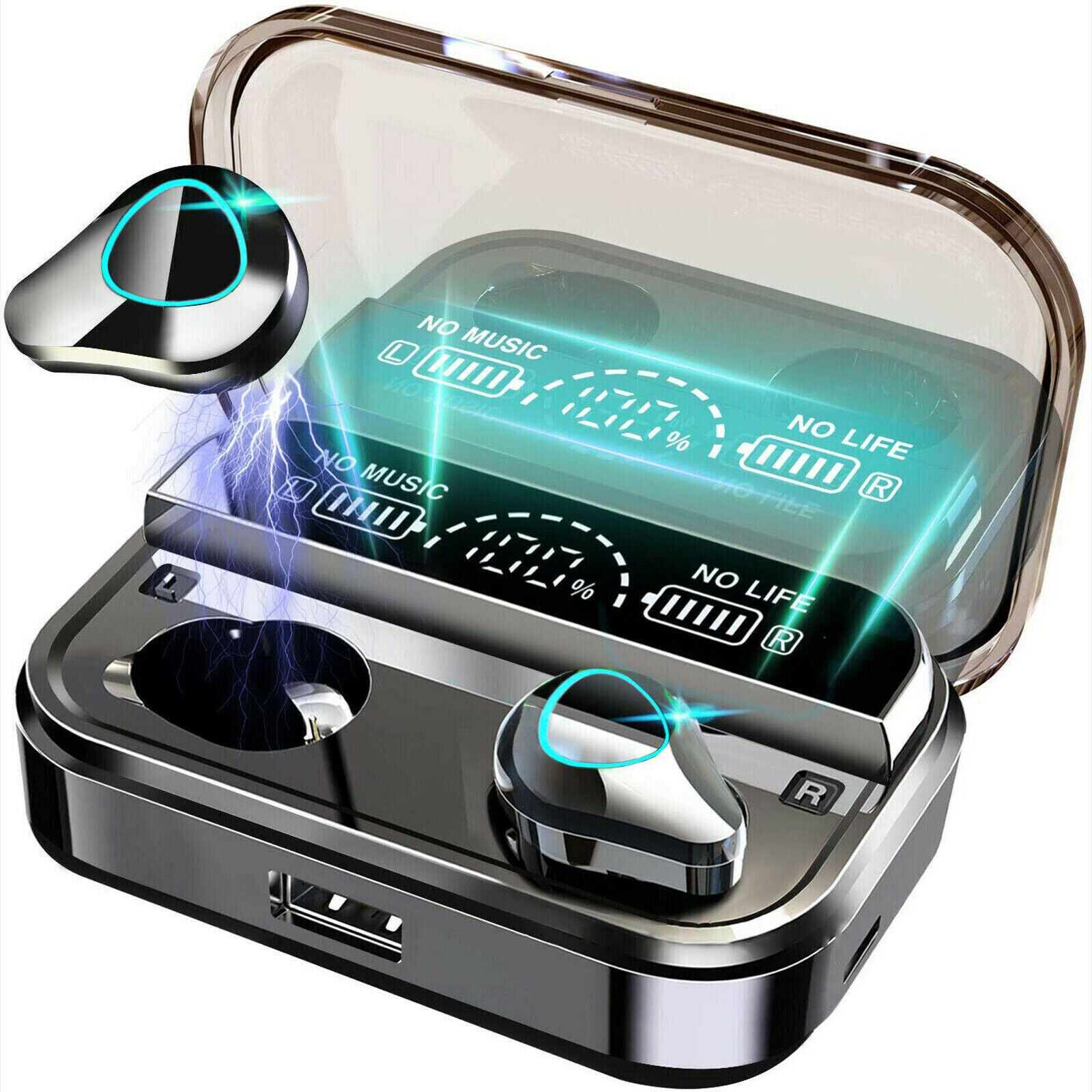 TWS Wireless 5.1 Bluetooth Earbuds with LED Display & Waterproof