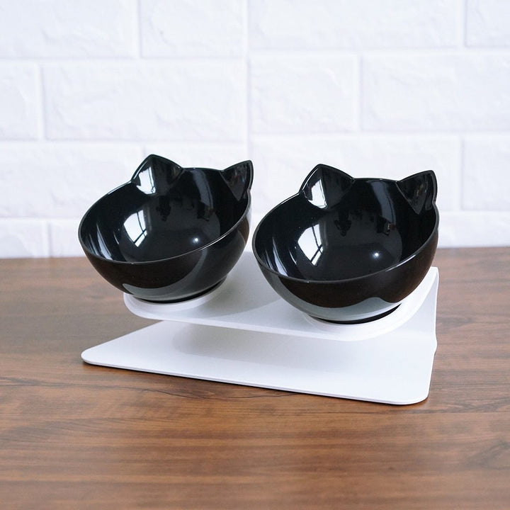 Cat Double Bowl with Stand – 15° Tilt anti-slip Neck Protection Feeder