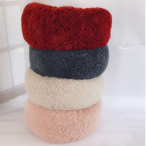 Round Plush Cat Bed – Warm Winter Pet Nest Pad with Anti-Slip Base