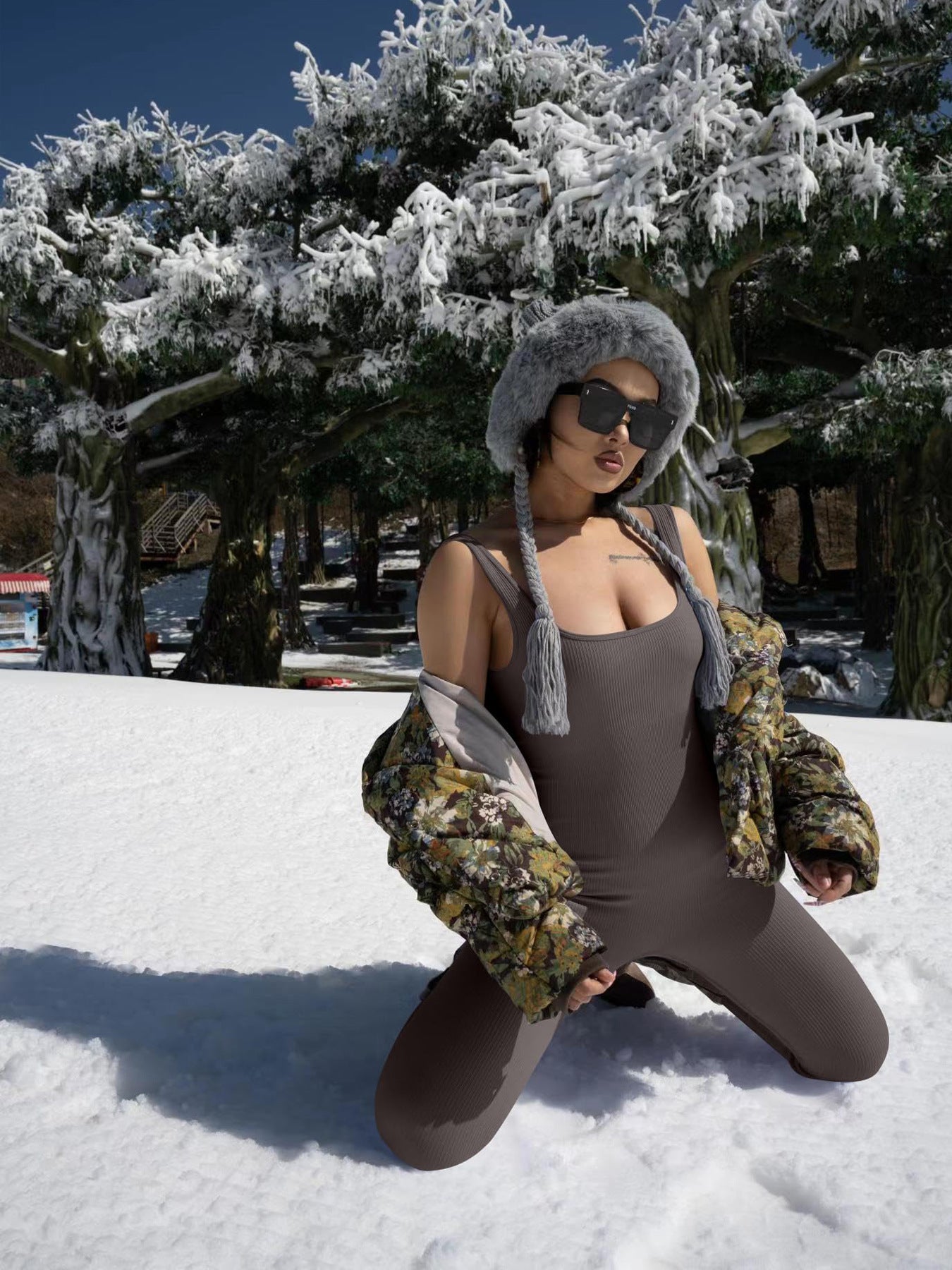 Women’s Suspender Tank Top Tights Long Sleeve Spandex Leisure Wear