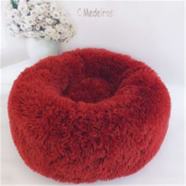 Round Plush Cat Bed – Warm Winter Pet Nest Pad with Anti-Slip Base