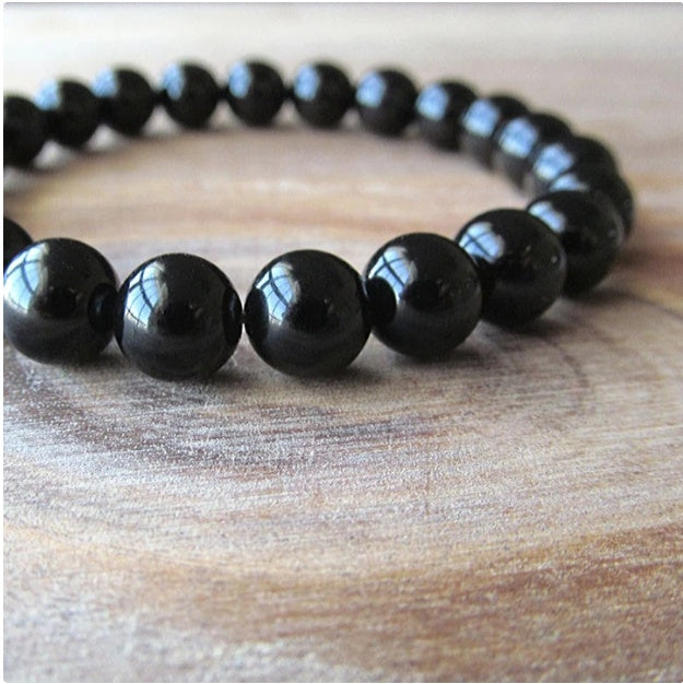 Black Onyx Beaded Bracelet for Women 8mm Natural Stone Jewelry