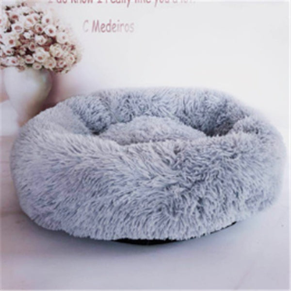 Round Plush Cat Bed – Warm Winter Pet Nest Pad with Anti-Slip Base