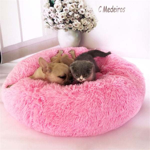 Round Plush Cat Bed – Warm Winter Pet Nest Pad with Anti-Slip Base