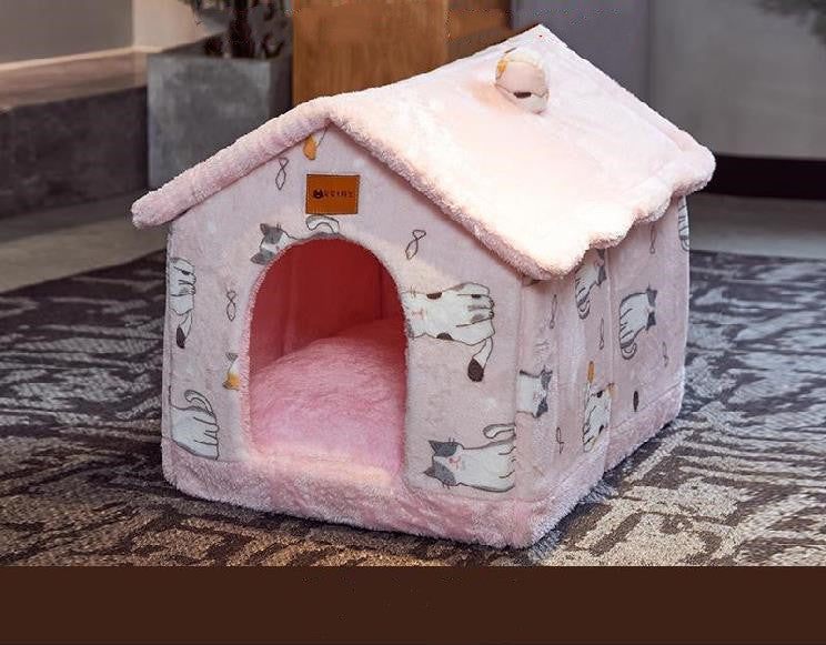 Foldable Dog House & Cat Bed Warm Winter Pet Nest Kennel Cave