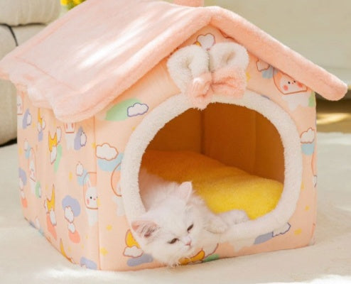 Foldable Dog House & Cat Bed Warm Winter Pet Nest Kennel Cave