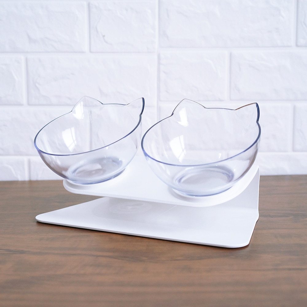 Cat Double Bowl with Stand – 15° Tilt anti-slip Neck Protection Feeder