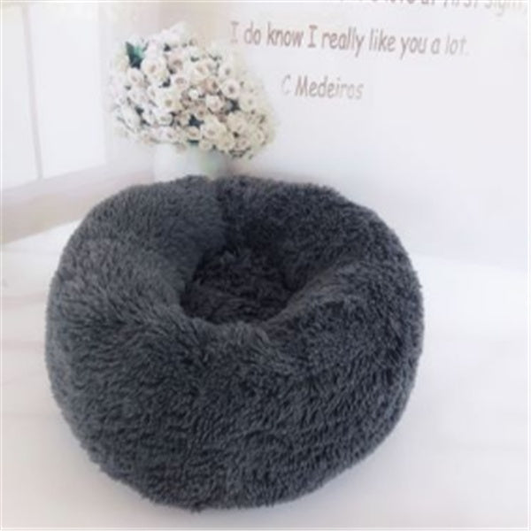 Round Plush Cat Bed – Warm Winter Pet Nest Pad with Anti-Slip Base