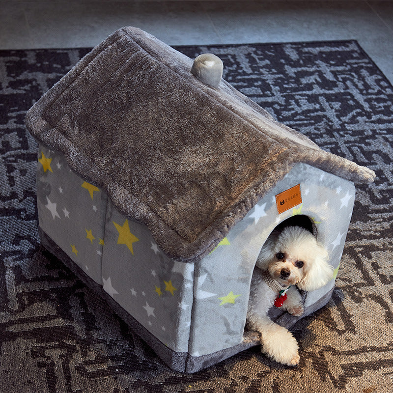 Foldable Dog House & Cat Bed Warm Winter Pet Nest Kennel Cave