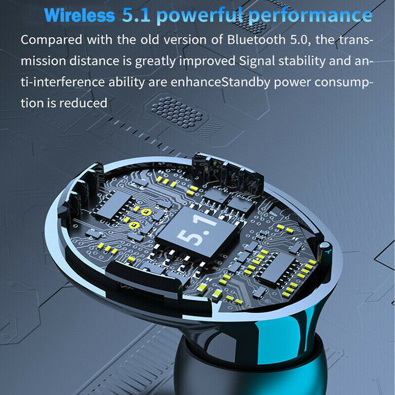 TWS Wireless 5.1 Bluetooth Earbuds with LED Display & Waterproof