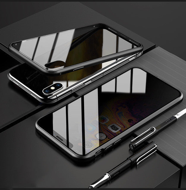 Anti-Peep Magnetic Privacy Glass Phone Case for iPhone Protection