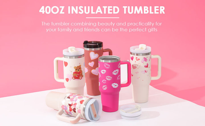 40oz Stainless Steel Tumbler with Handle Straw Insulated Travel Mug