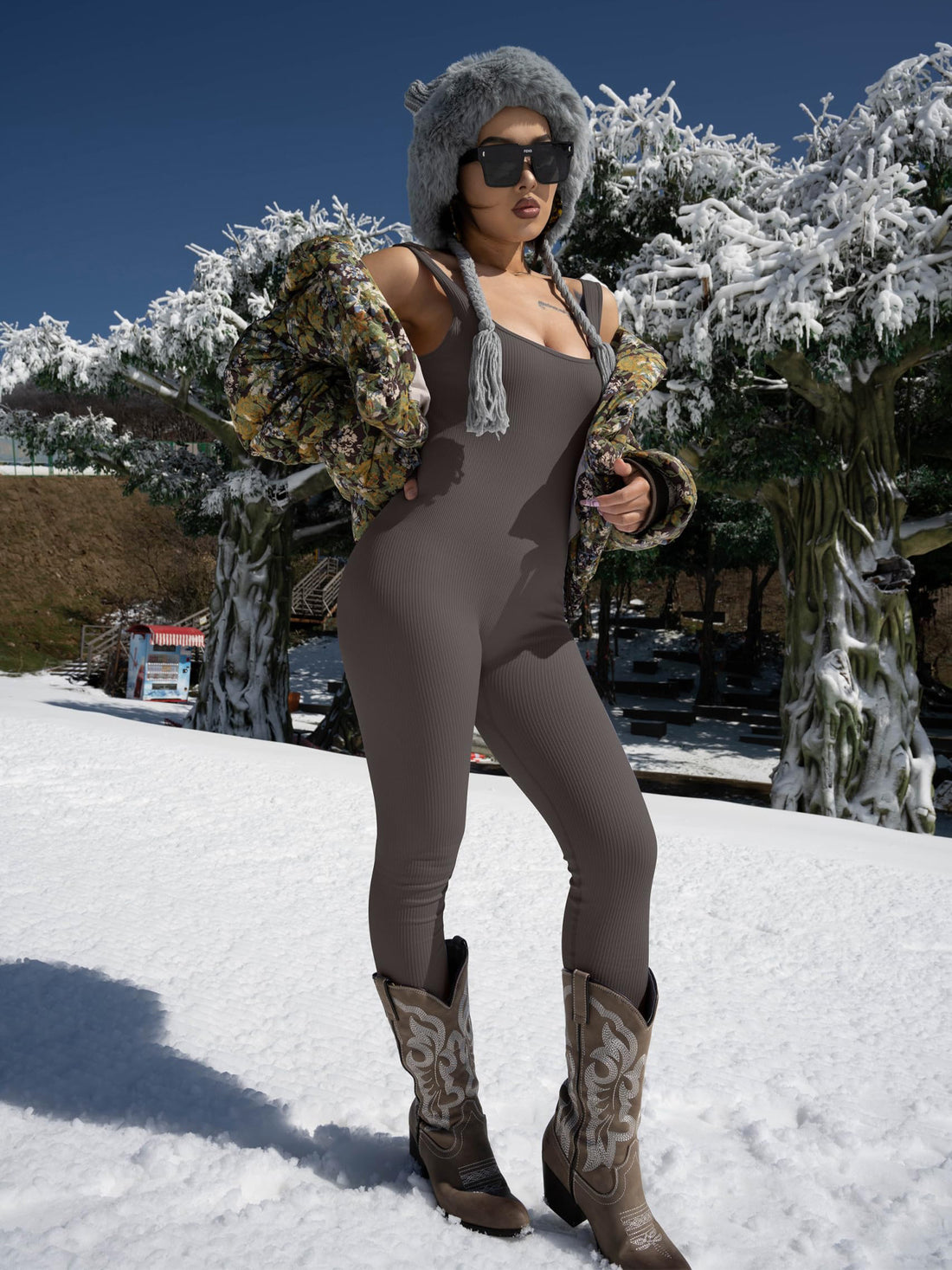 Women’s Suspender Tank Top Tights Long Sleeve Spandex Leisure Wear