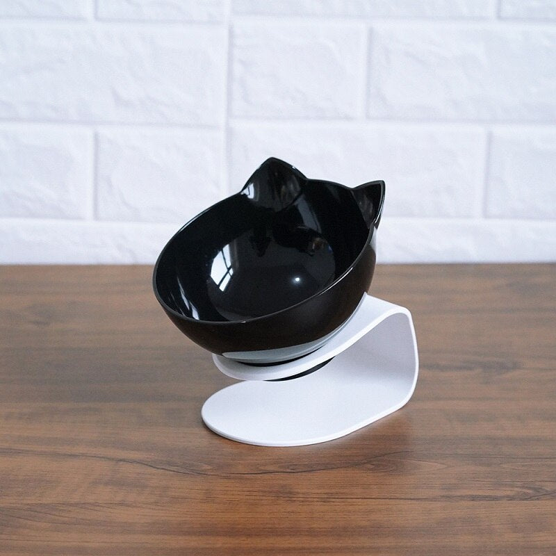 Cat Double Bowl with Stand – 15° Tilt anti-slip Neck Protection Feeder