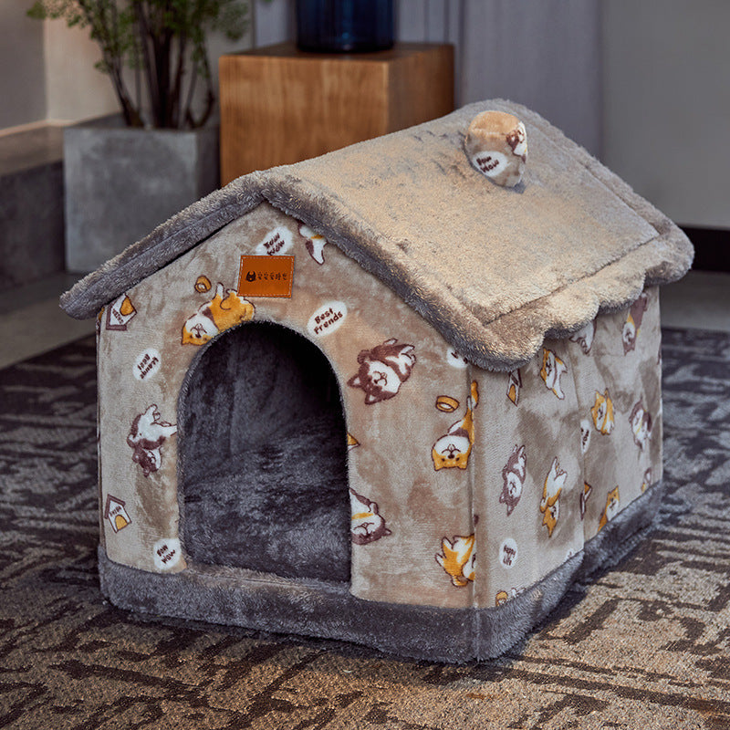 Foldable Dog House & Cat Bed Warm Winter Pet Nest Kennel Cave