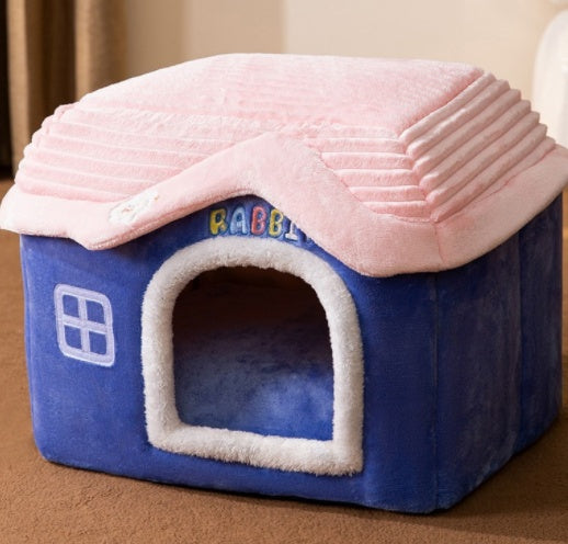 Foldable Dog House & Cat Bed Warm Winter Pet Nest Kennel Cave