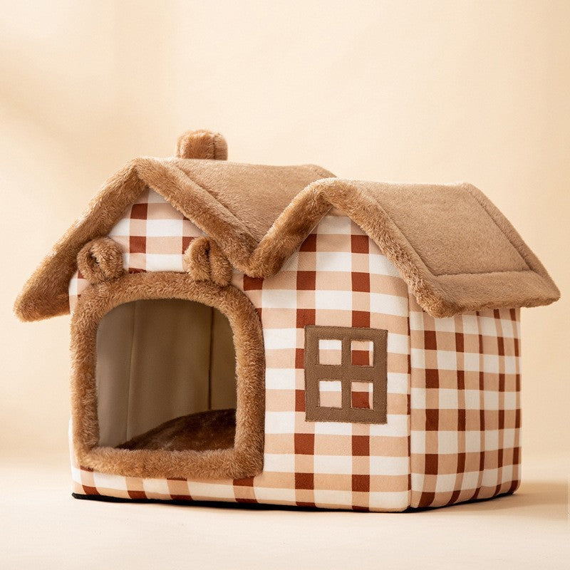 Foldable Dog House & Cat Bed Warm Winter Pet Nest Kennel Cave