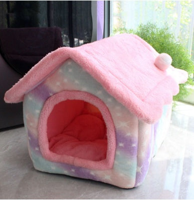 Foldable Dog House & Cat Bed Warm Winter Pet Nest Kennel Cave