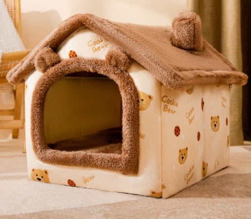 Foldable Dog House & Cat Bed Warm Winter Pet Nest Kennel Cave