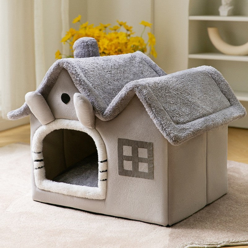 Foldable Dog House & Cat Bed Warm Winter Pet Nest Kennel Cave