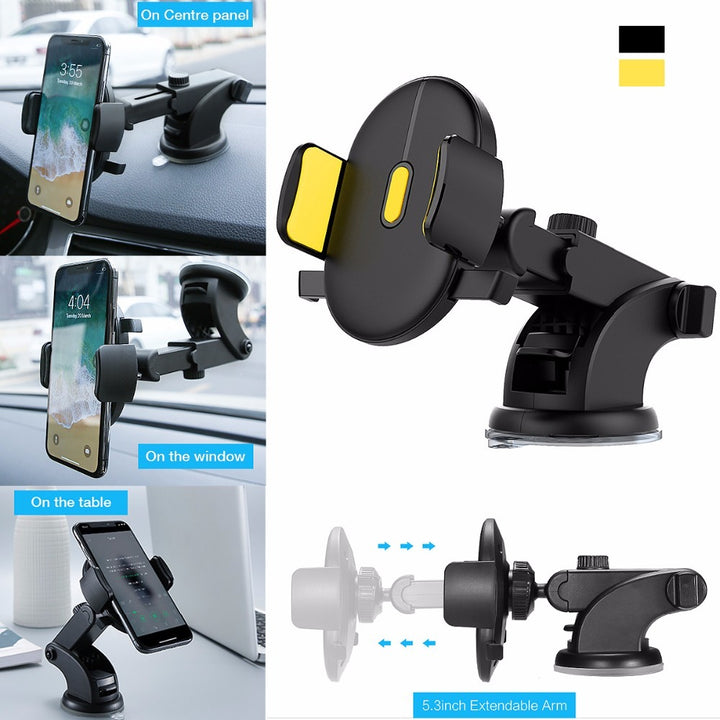 Telescopic Car Phone Holder Dashboard Suction Cup 360° Mount
