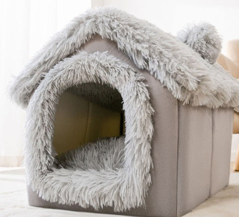 Foldable Dog House & Cat Bed Warm Winter Pet Nest Kennel Cave