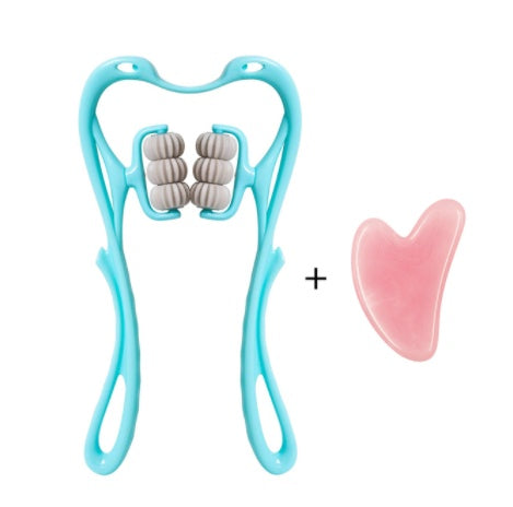 6-Roller Neck Massager with Natural Jade Scraping Board, Unisex